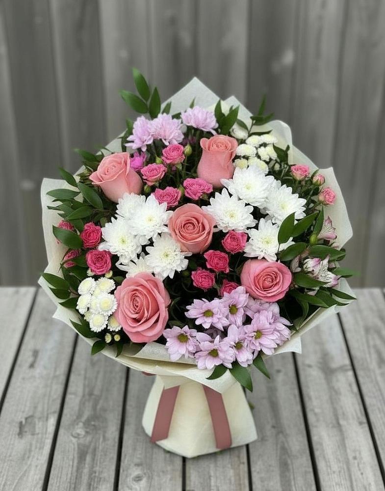 Букет цветов из: Альстромерии, Гвоздики, Розы и Хризантемы в Орехово-Зуево