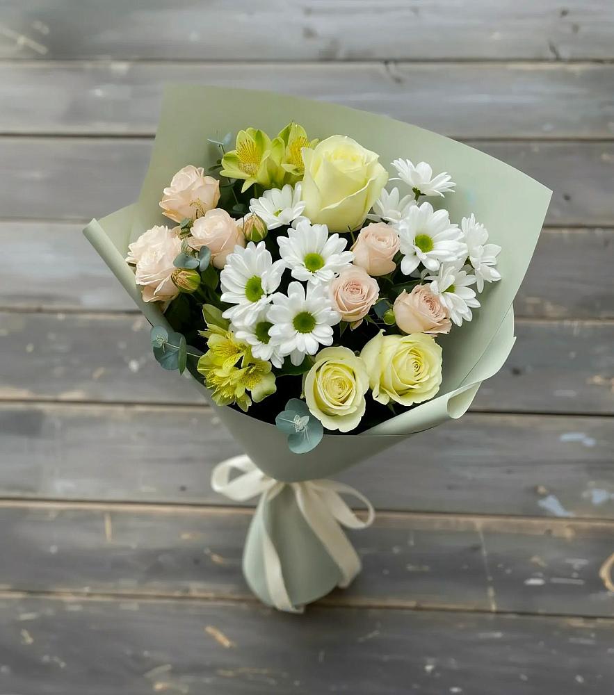 Букет цветов из: Альстромерии, Розы и Хризантемы в Орехово-Зуево