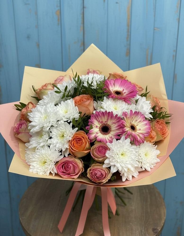 Букет цветов из: Розы, Герберы и Хризантемы в Орехово-Зуево
