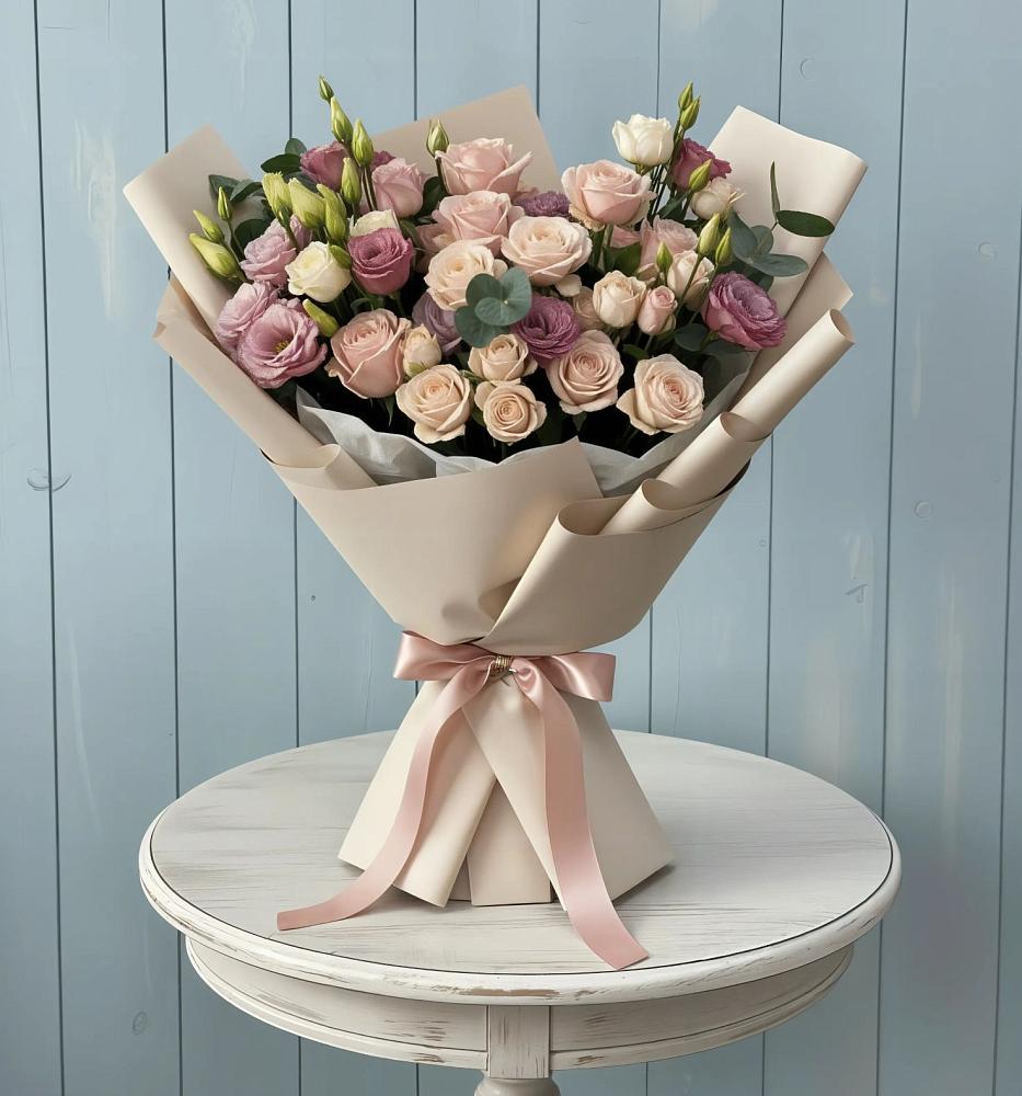 Букет цветов из: Розы и Лизиантусы в Орехово-Зуево