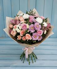 Букет цветов из:  Хризантемы, Розы и Альстромерии в Орехово-Зуево