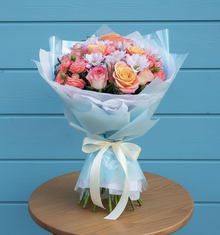 Букет цветов из: Хризантемы и Розы в Орехово-Зуево