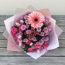Букет цветов из:  Розы, Герберы и Хризантемы в Орехово-Зуево