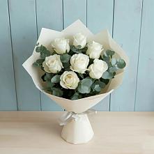 Букет Белые розы в Эвкалипте в Орехово-Зуево